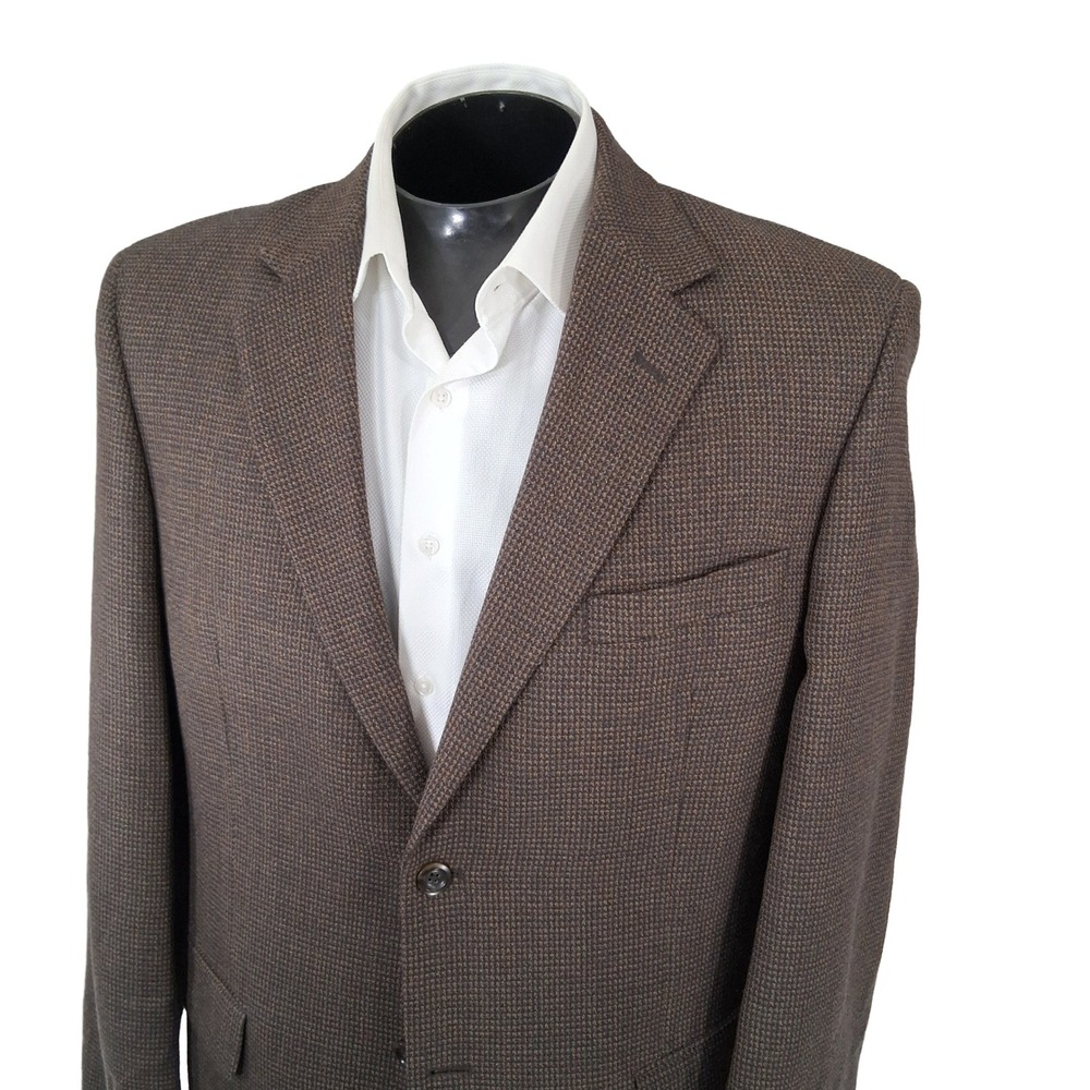 Pronto Uomo Sport Coat 41R Brown Lambswool Blazer Microcheck Ventless